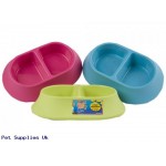 LARGE TWIN PET BOWL WITH  COLOUR STICKER 3 ASST COLOURS