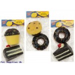 3 ASST 2 PC VINYL SQUEAKING  CAKE PET TOY ON HEADER CARD