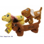 3 ASST 14.5" SAUSAGE DOG PET  TOY W/SQUEAKER & HANGTAG