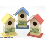 LARGE PAINTED WOOD HANG/ HOOK  BIRD HOUSE 3 ASSORTED COLOURS